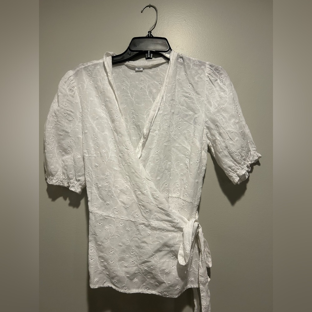 Old Navy White Puff Sleeve Wrap Blouse